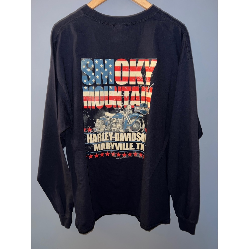 Harley-Davidson Mens Navy Blue Smoky Mountain Maryville TN Long Sleeve Tee - Picture 4 of 7